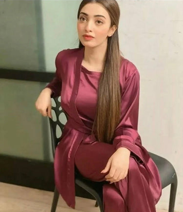 Plain Silk 3 Piece Robe Set (10 Colors) - ELORA OFFICIAL